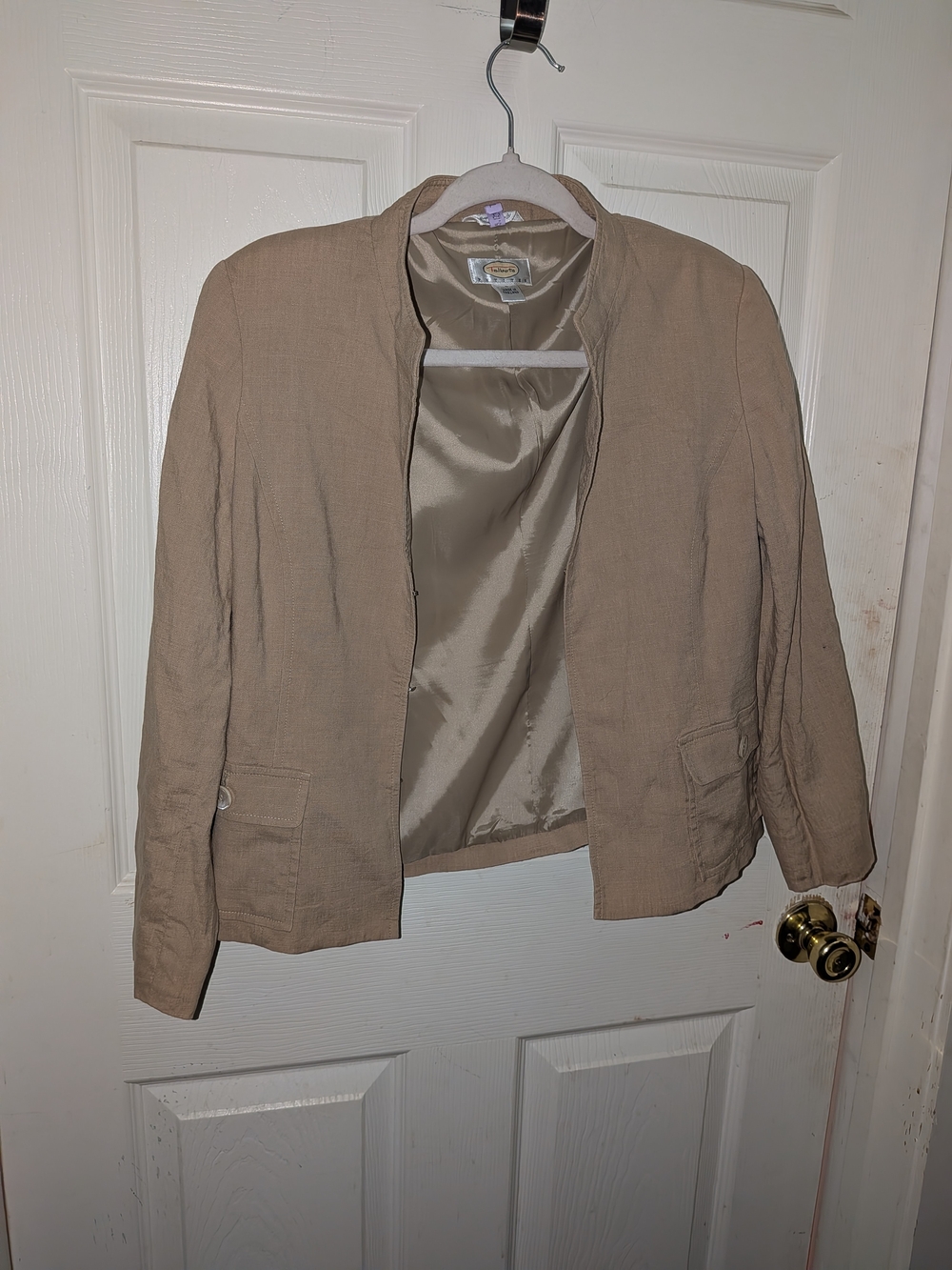 Talbots Light Beige Collarless Open Blazer